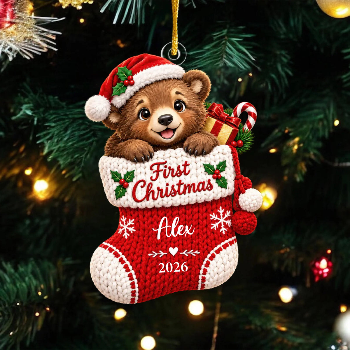 Baby's First Christmas - Personalized Acrylic Ornament, Baby Stocking Ornament, First Christmas Keepsake