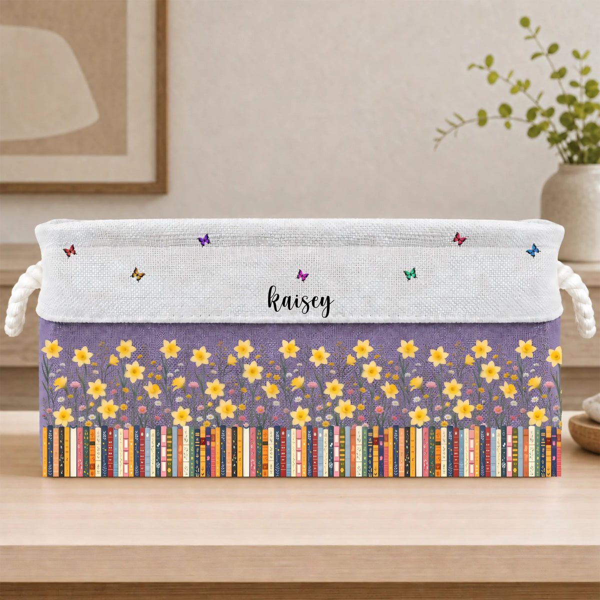 A Cozy Home For The Stories You Love Most, Personalized Book Storage Basket , Custom Birth Flower Book Basket With Name