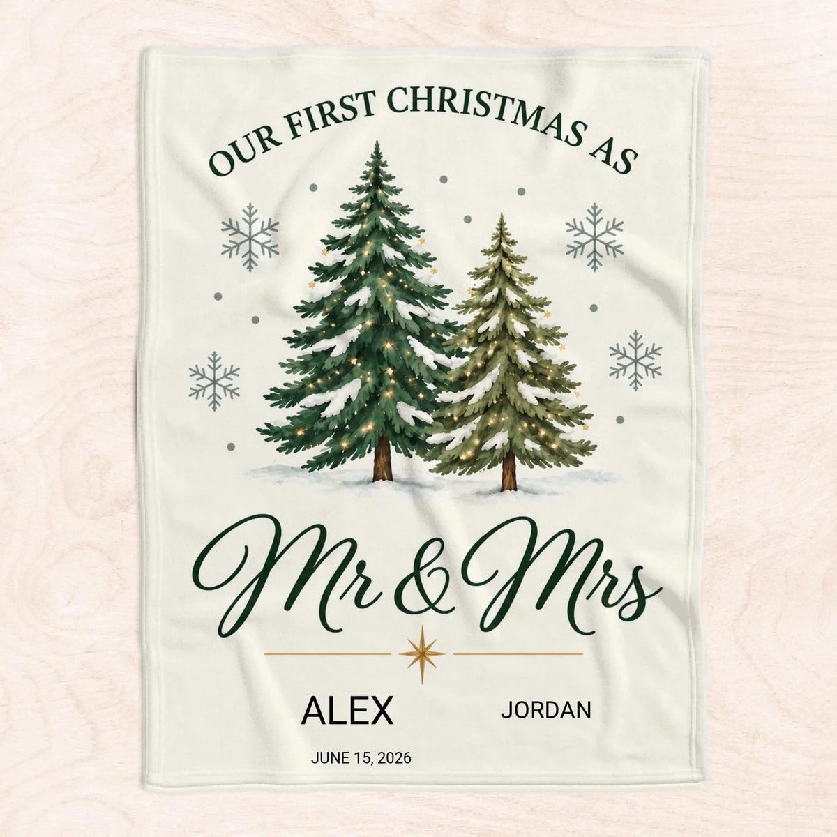 Newlywed First Christmas - Personalized Blanket, Cozy Fireplace First Christmas Couple Keepsake