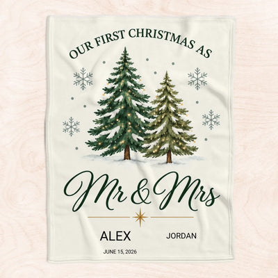 Newlywed First Christmas - Personalized Blanket, Cozy Fireplace First Christmas Couple Keepsake