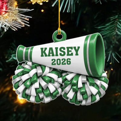 Cheer All Day - Personalized Acrylic Ornament, Cheerleading Megaphone and Pom Poms Christmas Ornament
