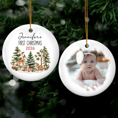 Baby’s First Christmas - Personalized Ceramic Ornament, Baby’s 1st Christmas With Custom Photo, Baby Shower Photo Keepsake