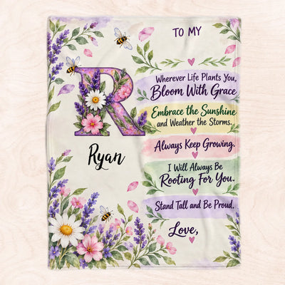 To My Daughter- Personalized Blanket, Gift For Daughter, Watercolor Wildflower Initial Blanket for Daughter