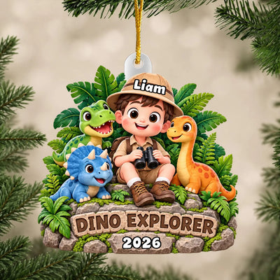 Dino Explorer - Personalized Acrylic Ornament, Custom Name Child Dinosaurs Ornament