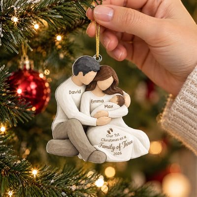 Our Little Family’s First Christmas - Personalized Acrylic Ornament, Family Of Three Christmas Wood Ornament, Custom New Family Ornament