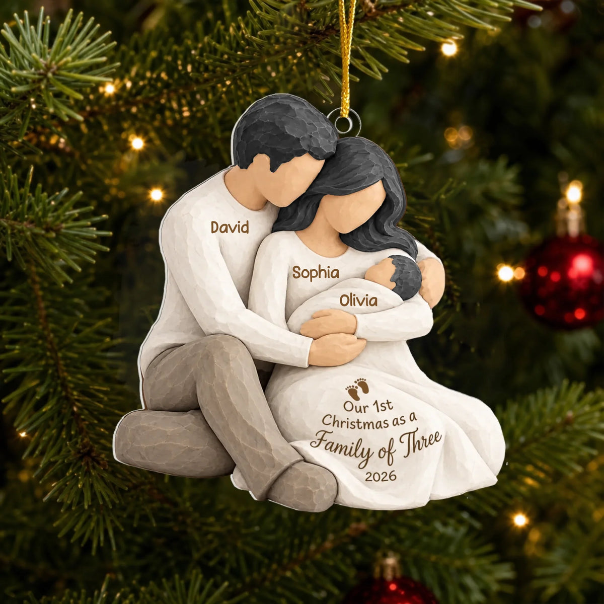 Our Little Family’s First Christmas - Personalized Acrylic Ornament, Family Of Three Christmas Wood Ornament, Custom New Family Ornament