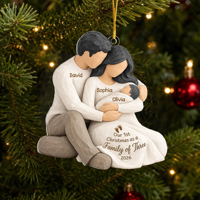 Our Little Family’s First Christmas - Personalized Acrylic Ornament, Family Of Three Christmas Wood Ornament, Custom New Family Ornament
