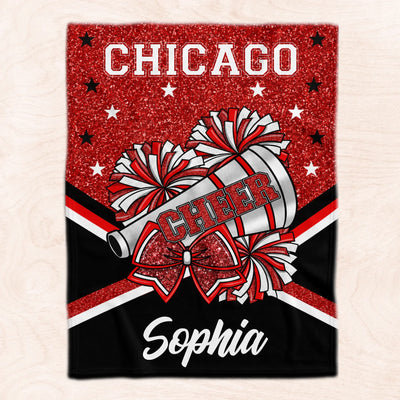 Keep Calm And Cheer On - Personalized Blanket, Custom Team Name Cheerleading Blanket, Gift for Her
