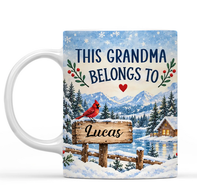 This Grandma Belongs To - Personalized Mug, Watercolor Winter Forest Custom Name Christmas Drinkware