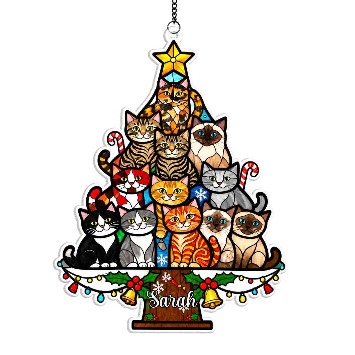 Cat Christmas Tree - Acrylic Suncatcher, Christmas Tree Made of Cats, Christmas Home Decor Cat Art, Gift for Cat Lovers