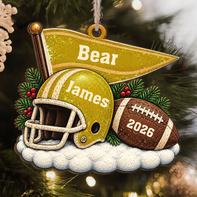 Vintage Mascot Football Helmet - Personalized Wooden Ornament, Christmas Gift For Football Lovers