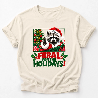 Funny Christmas Raccoon - Personalized Comfort Colors Shirt, Feral for the Holidays Santa Graphic Tee, Retro Humor Top, Winter Holiday Gift - 3