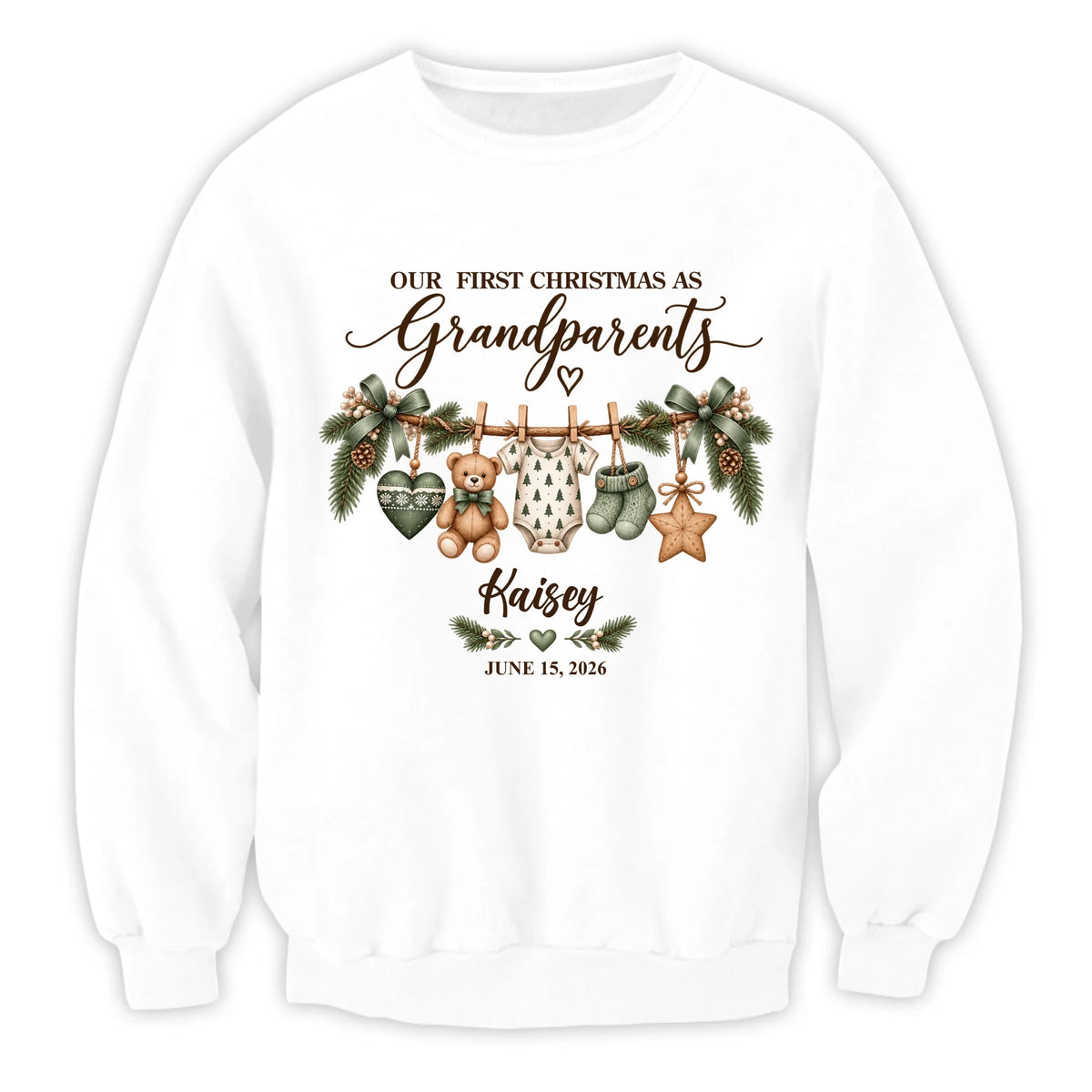 Custom Grandbaby Name T-Shirt, New Grandparents Christmas Gift, Personalized First Christmas as Grandma Grandpa Shirt - 3