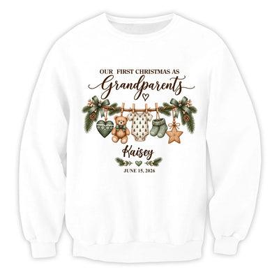 Custom Grandbaby Name T-Shirt, New Grandparents Christmas Gift, Personalized First Christmas as Grandma Grandpa Shirt - 3