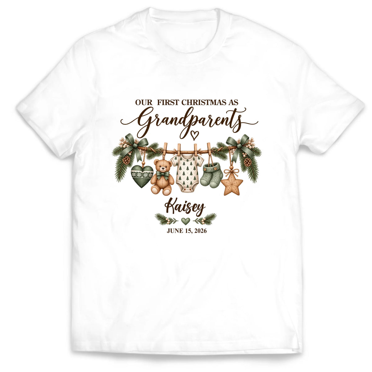 Custom Grandbaby Name T-Shirt, New Grandparents Christmas Gift, Personalized First Christmas as Grandma Grandpa Shirt