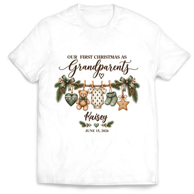 Custom Grandbaby Name T-Shirt, New Grandparents Christmas Gift, Personalized First Christmas as Grandma Grandpa Shirt - 2