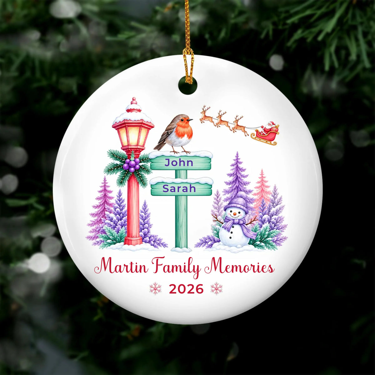 Family Signpost Christmas - Personalized Ceramic Ornament, Christmas Family Keepsake