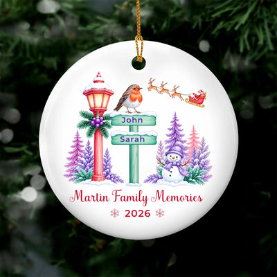 Family Signpost Christmas - Personalized Ceramic Ornament, Christmas Family Keepsake