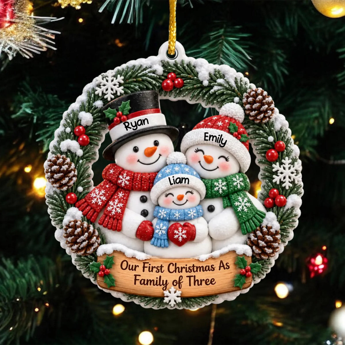 Our Little Snowflakes - Personalized Acrylic Ornament, Custom Family Snowman Christmas Ornament