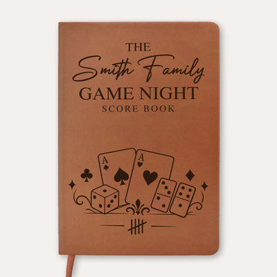 Let The Games Begin - Personalized Leather Journal, Custom Name Family Game Night Scorebook, Family Gift