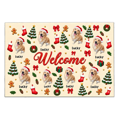 Welcome to Our Pawliday Home - Personalized Doormat, Custom Pet Christmas Doormat, Christmas Decor