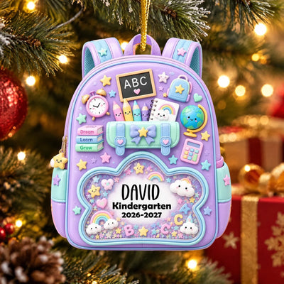 A Special Memory of the Year They Started Their School Journey - Personalized Acrylic Ornament, School Backpack Christmas Ornament