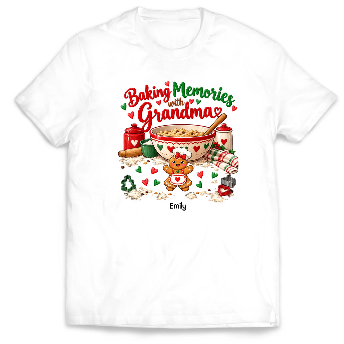 Custom Grandkids Names Gingerbread Christmas Crewneck, Personalized Baking Memories with Grandma Shirt - 2