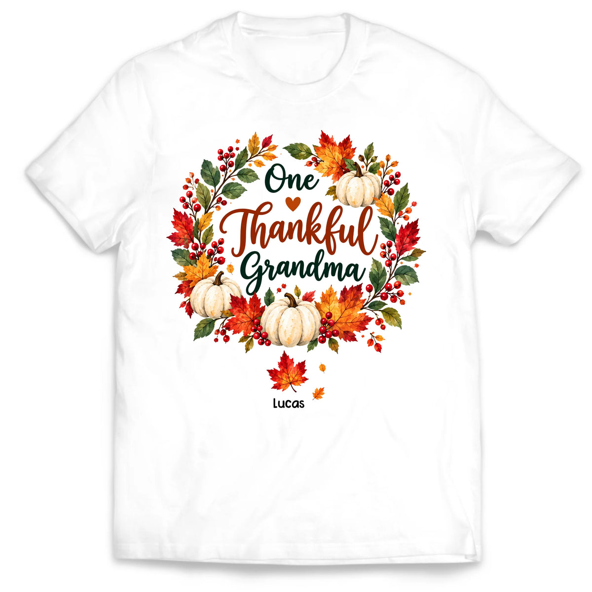 Elegant Watercolor Autumn Leaves Personalized Thanksgiving Shirt for Grandma