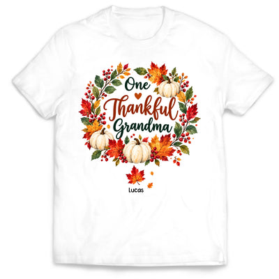 Elegant Watercolor Autumn Leaves Personalized Thanksgiving Shirt for Grandma