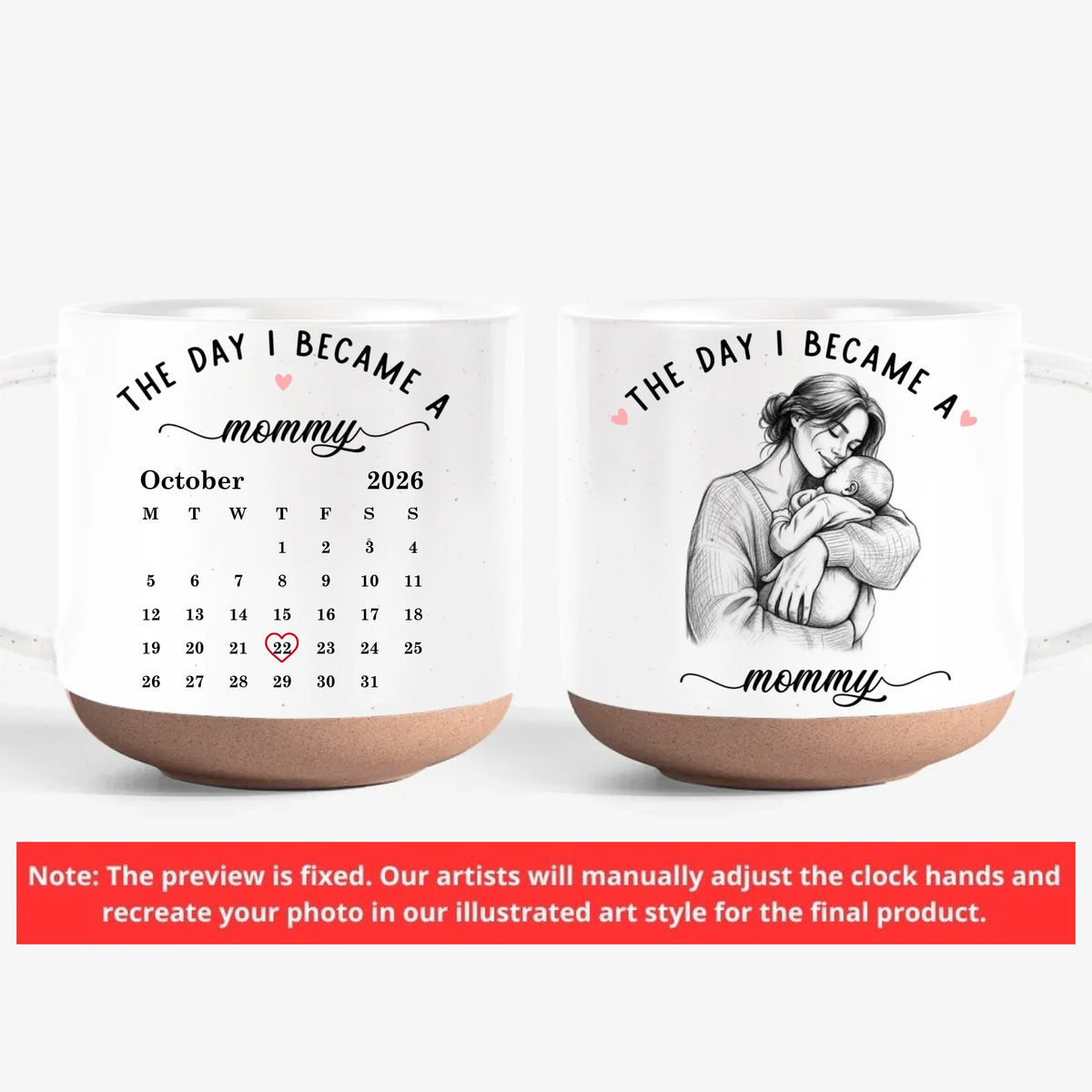 The Day I Became A Dad - Personalized Pottery Mug, Sketch Calendar Gift For Dad, Mom, Family