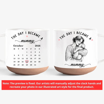 The Day I Became A Dad - Personalized Pottery Mug, Sketch Calendar Gift For Dad, Mom, Family