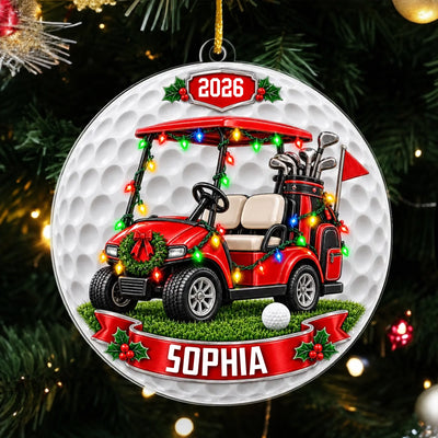 AGolf Ball Dimple Background Cart - Personalized Acrylic Ornament, Gift for Golf Lovers