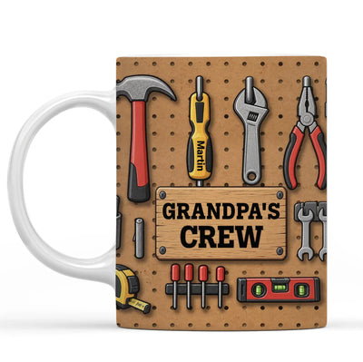 Grandpa's Crew Workshop Pegboard- Personalized Mug, Custom Name Drinkware for Grandpa/Dad