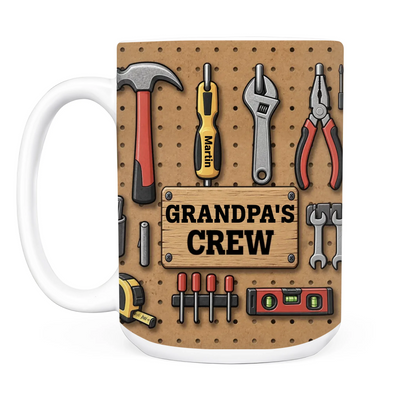 Grandpa's Crew Workshop Pegboard- Personalized Mug, Custom Name Drinkware for Grandpa/Dad - 2