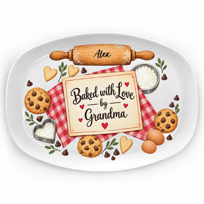 Baked With Love By Grandma- Personalized Platter, Grandma Gift, Nana Cooking Gift