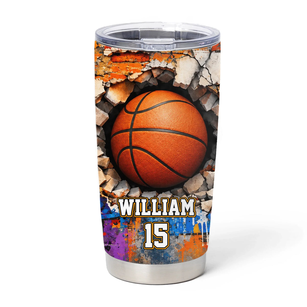 Basketball Smash Wall - Personalized Tumbler, Custom Name &amp; Number Gift For Basketball Lovers