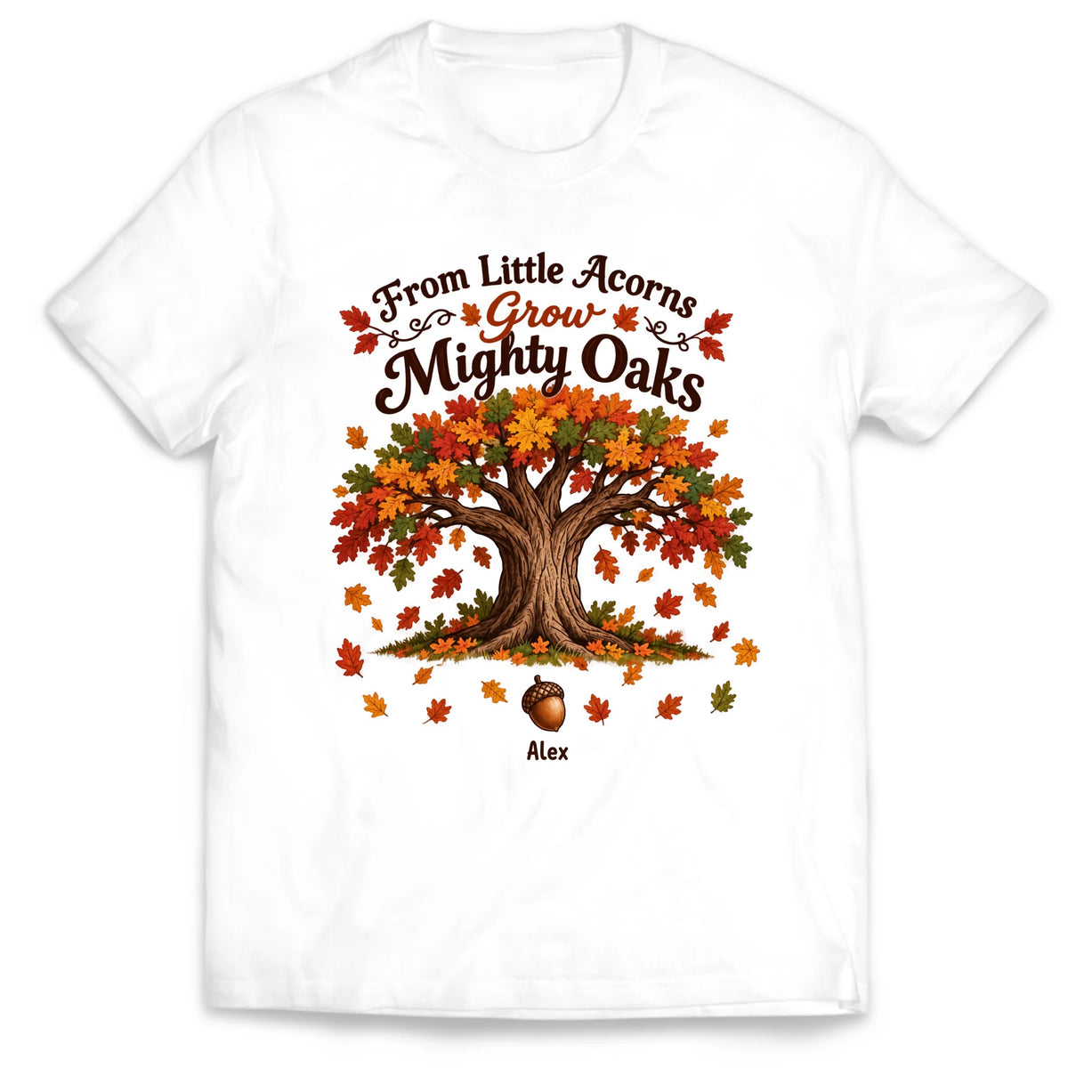 Personalized From Little Acorns Grow Mighty Oaks Shirt, Custom Kids Names Acorn Shirt, Fall Family Gift, Autumn Mom Grandma Crewneck