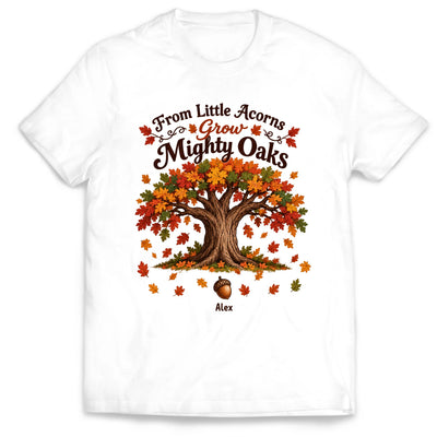 Personalized From Little Acorns Grow Mighty Oaks Shirt, Custom Kids Names Acorn Shirt, Fall Family Gift, Autumn Mom Grandma Crewneck