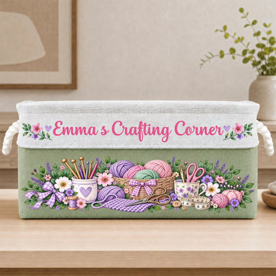 Crafting Corner, Personalized Book Storage Basket , Crafting Supplies Storage Basket - 2