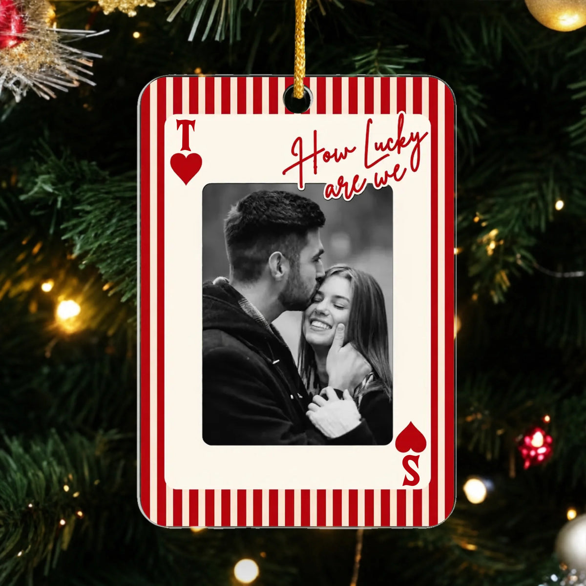 How Lucky Are We - Personalized Acrylic Ornament, Custom Name And Photo Couple Ornament, Gift for Couple