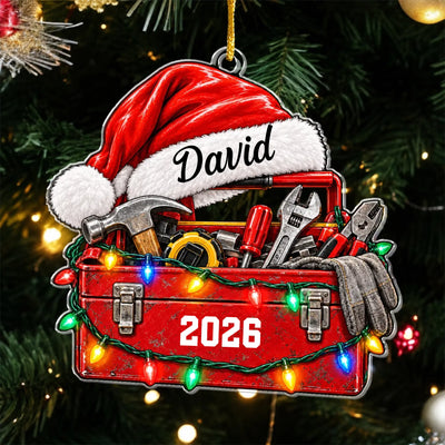 The Man Who Can Fix Anything - Personalized Acrylic Ornament, Custom Name Toolbox Christmas Ornament, Gift for Craftsman