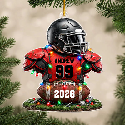 Dream Big Play Hard - Personalized Acrylic Ornament, Custom Name And Number Football Player Ornament