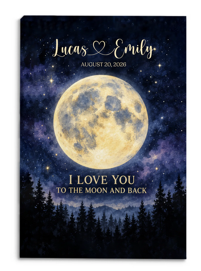 Watercolor Moon Forest - Personalized Canvas, Anniversary Gift
