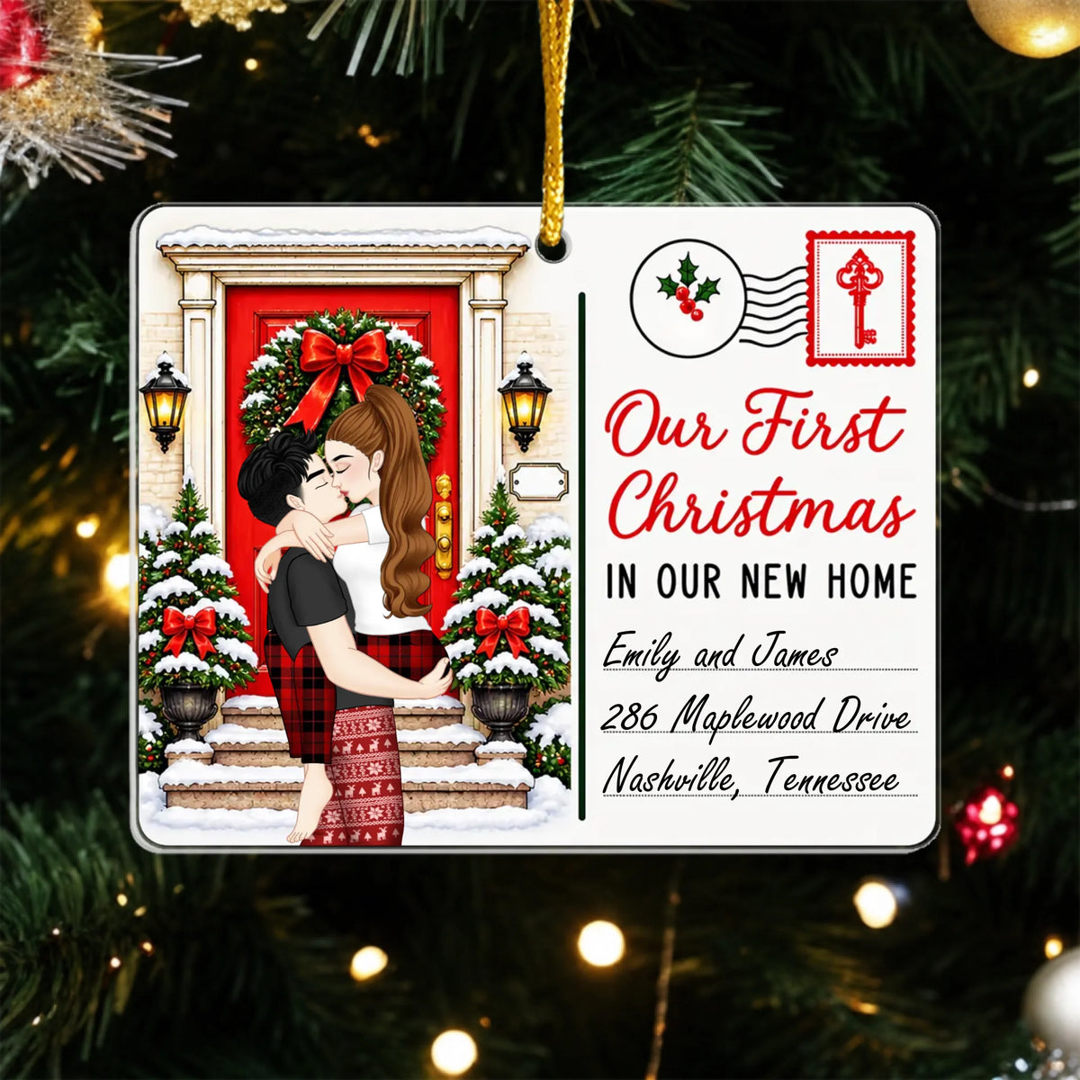 Our First Christmas - Personalized Acrylic Ornament , Kissing Couple Christmas Gift For Couples