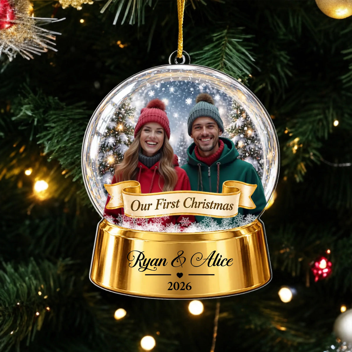 Our First Christmas Snow Globe - Personalized Acrylic Ornament, Gift for Couple