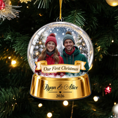 Our First Christmas Snow Globe - Personalized Acrylic Ornament, Gift for Couple