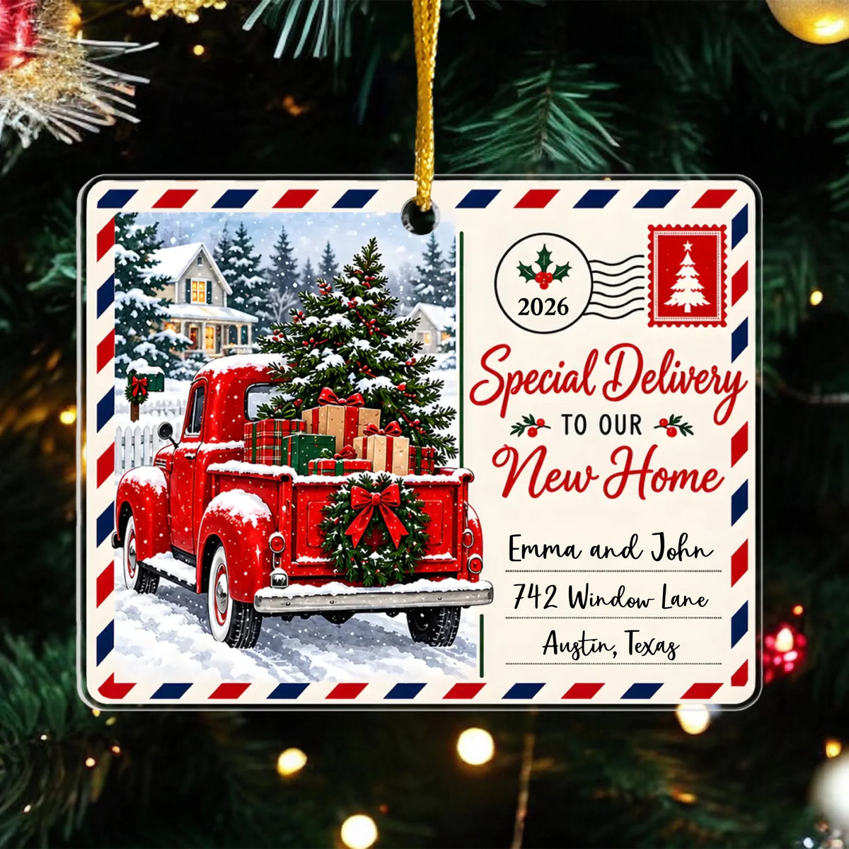 Special Delivery To Our New Home - Personalized Acrylic Ornament, Vintage Moving Truck Christmas Gift