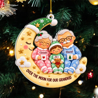 Over The Moon For Our Grandkids - Personalized Acrylic Ornament, Ceramic Family Moon Christmas Gift for Grandma