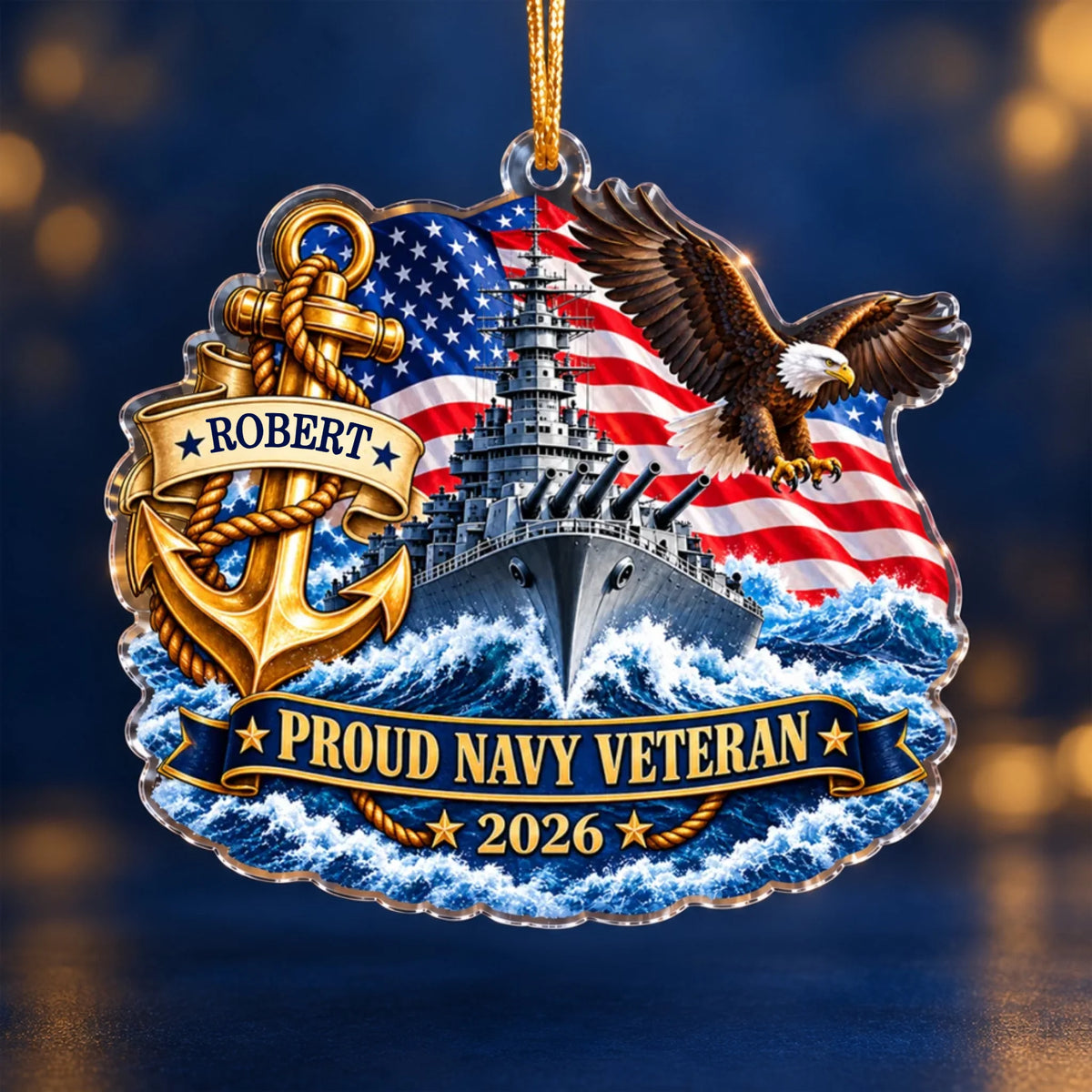 Proud Navy Veteran - Personalized Acrylic Ornament, Battleship Vetaran Home Decor