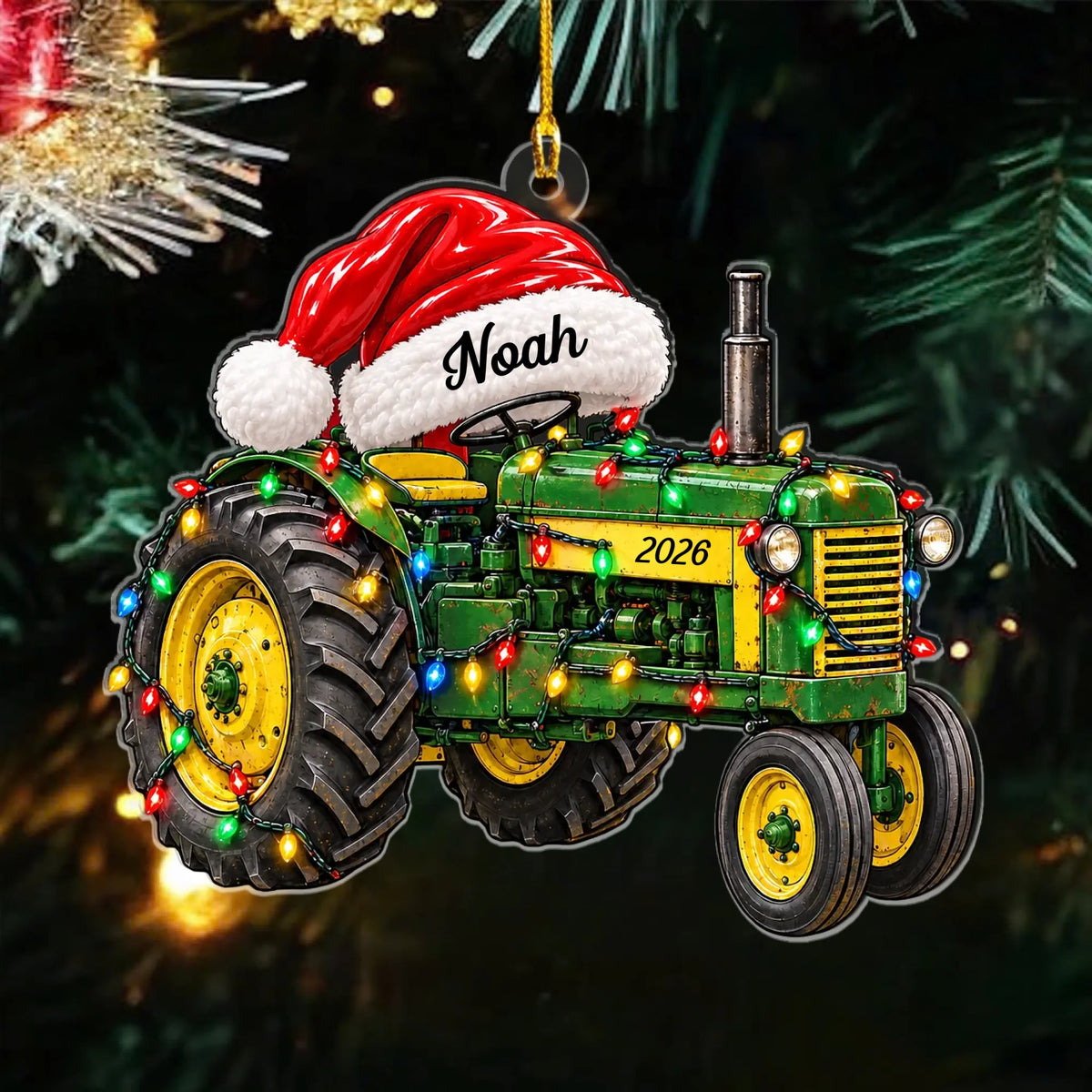 Personalized tractor acrylic ornament – personalization preview